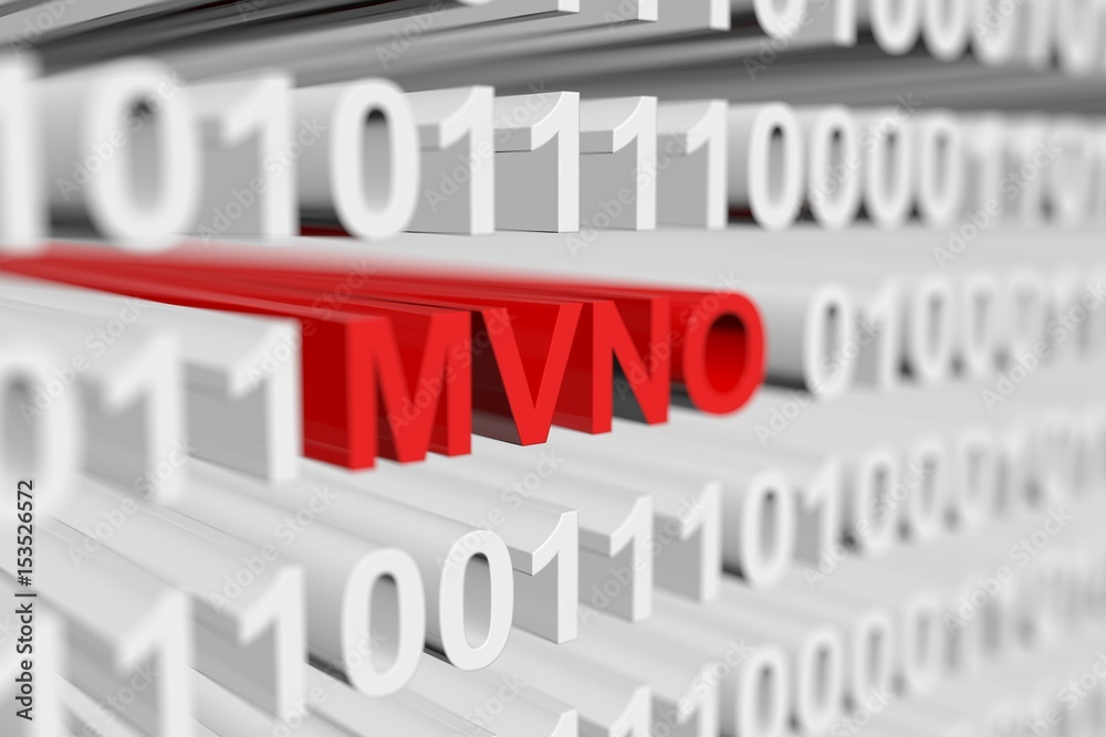 MVNO as a binary code with blurred background 3D illustration