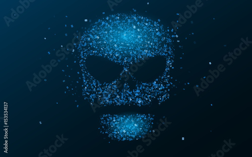 Hacking system. An abstract, luminous skull of blue color from a binary code. The data is under threat. Hi-tech and programming. Vector illustration