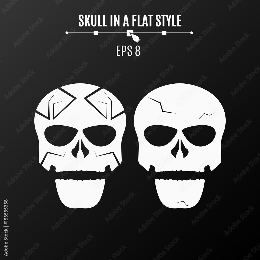Abstract skulls of white color on a black background. Strict pattern and cracks. Vector illustration Abstract skulls of white color on a black background. Strict pattern and cracks. Vector illustration