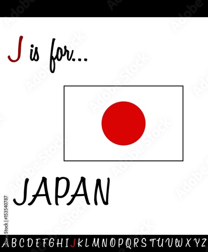 Illustrated vocabulary worksheet card J is for JAPAN