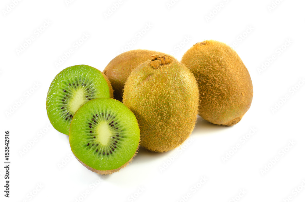 Whole kiwi fruit and his sliced segments isolated on white background Whole kiwi fruit and his sliced segments isolated on white background