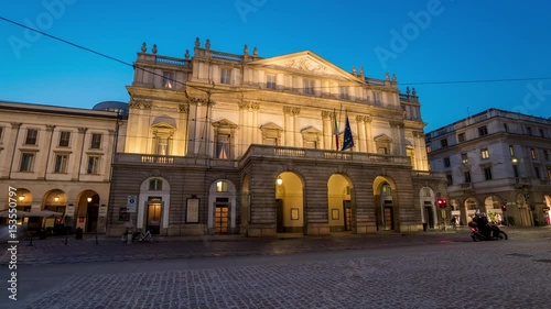 La Scala Theater (opera house) in Milan, Italy. Night view.