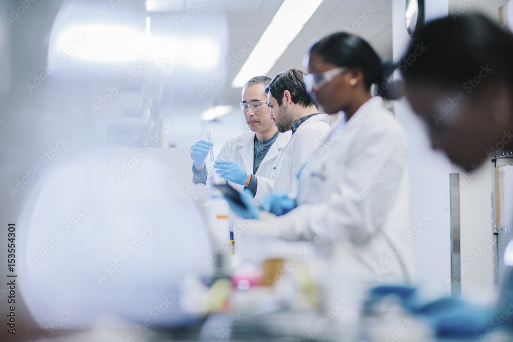 Doctors examining test tubes in laboratory Doctors examining test tubes in laboratory