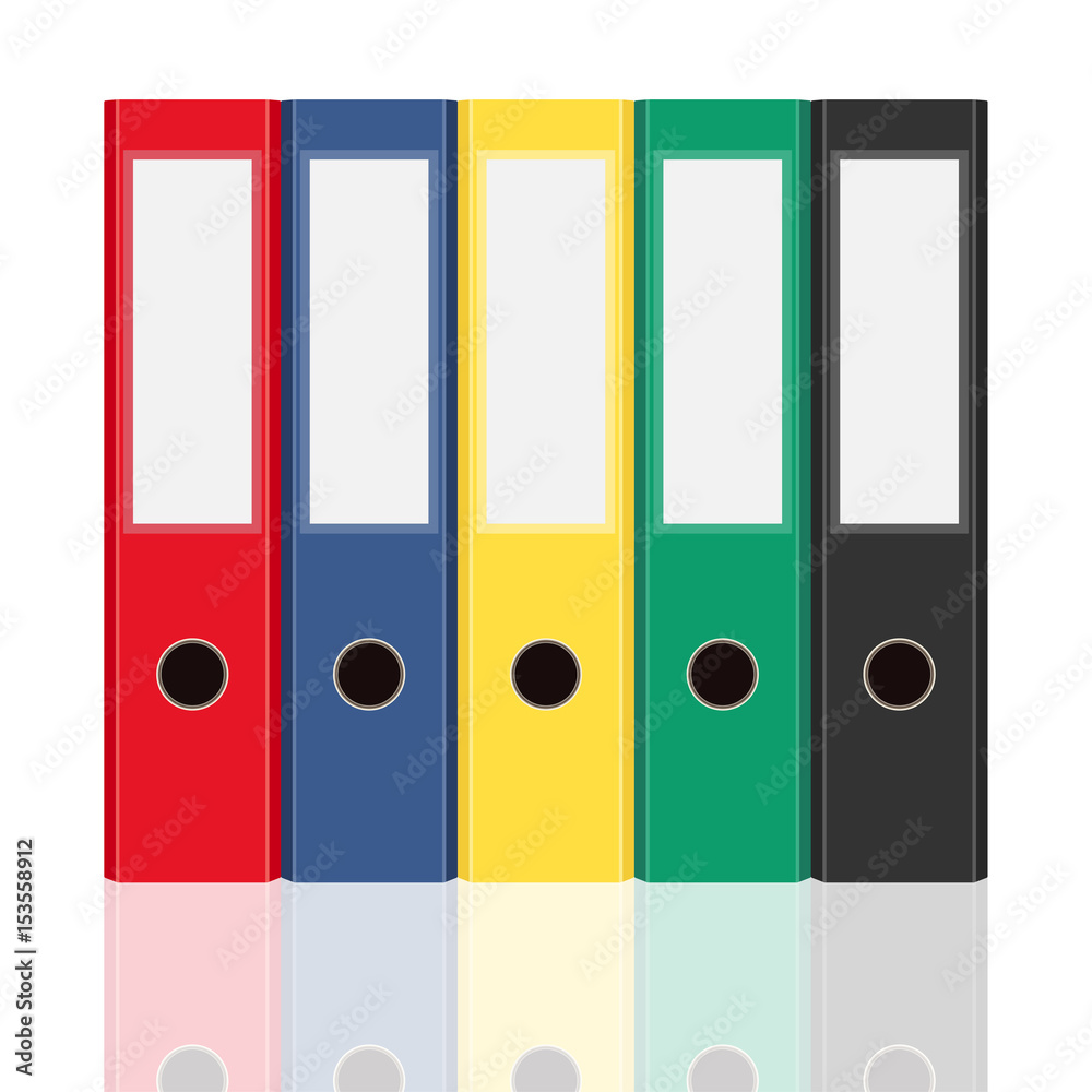 Closed office binders set isolated on white background. Side view illustration. Closed office binders set isolated on white background. Side view illustration.