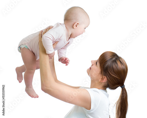Happy mother holding adorab...