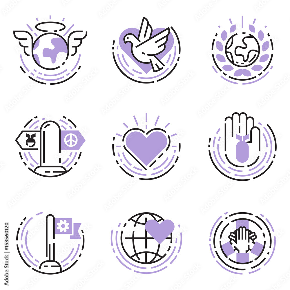 Peace outline thin line icons love world freedom international free care hope symbols vector illustration Peace outline thin line icons love world freedom international free care hope symbols vector illustration