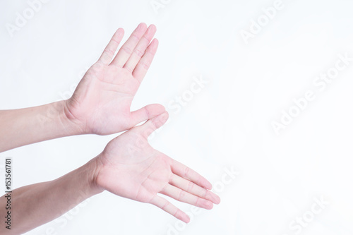 Hand gestures such as flying birds on a white background.