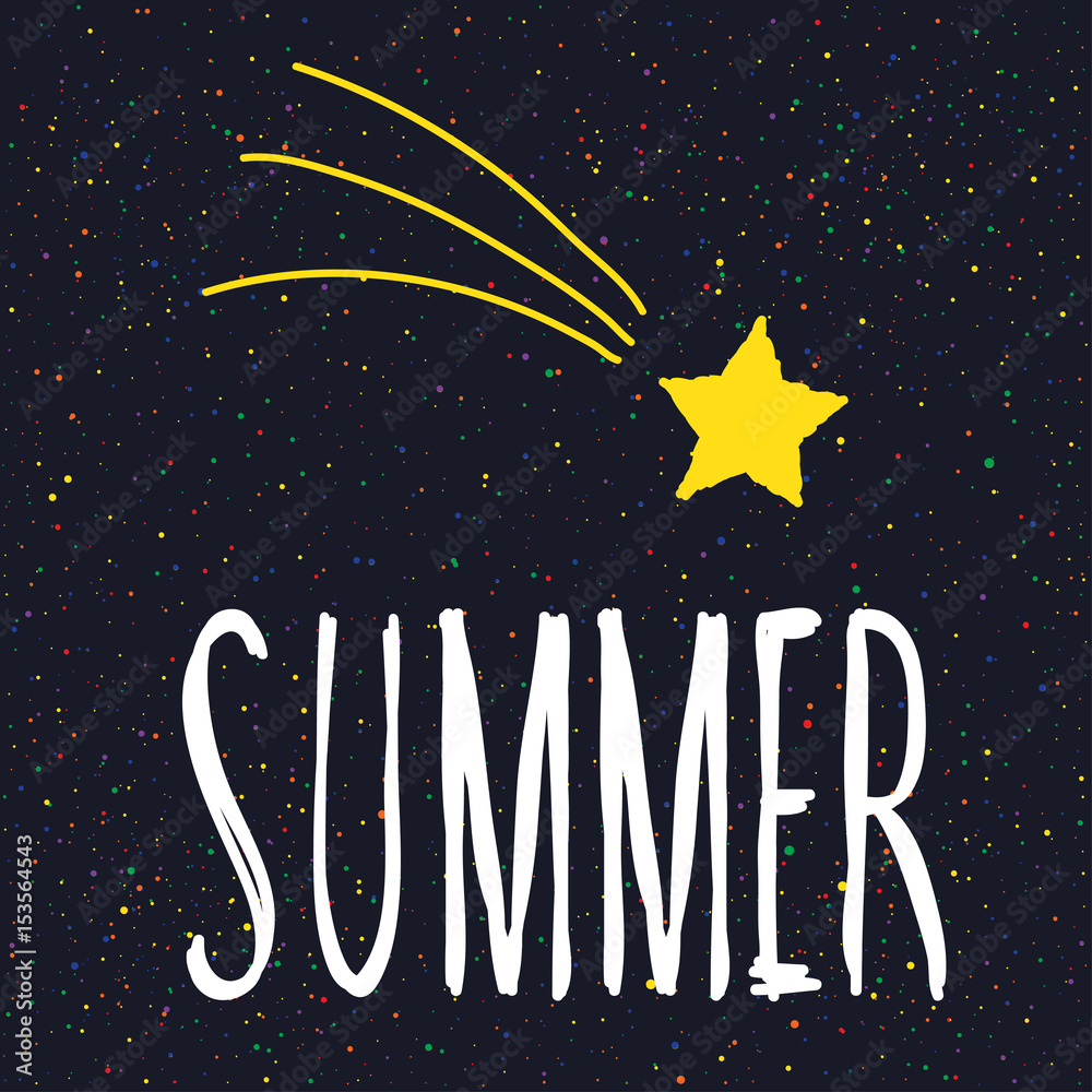 Naklejka premium Summer. Handwritten lettering and handmade doodle star