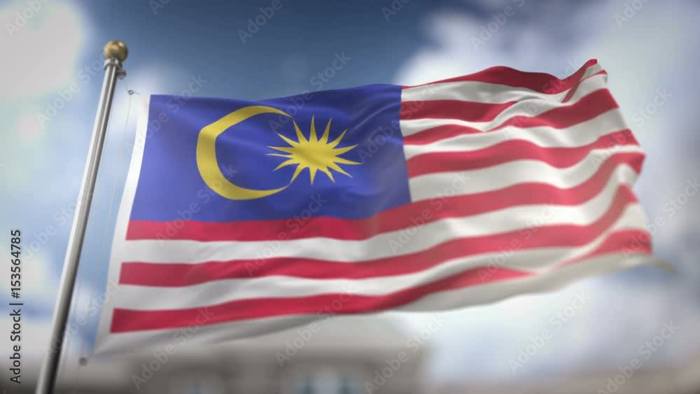 Malaysia Flag Waving Slow Motion 3D Rendering Blue Sky Background - Seamless Loop 4K
