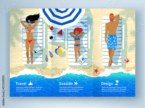 Leaflet design with family lying on beach