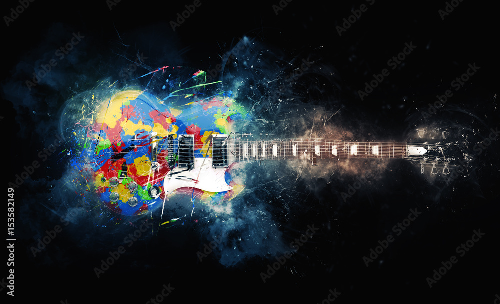Naklejka premium Kolorowe rock psychodeliczny gitara - ilustracja grunge