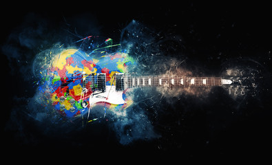 Keuken achterwand Voor hem Psychedelische rockgitaar grunge illustratie  © Dimitrius