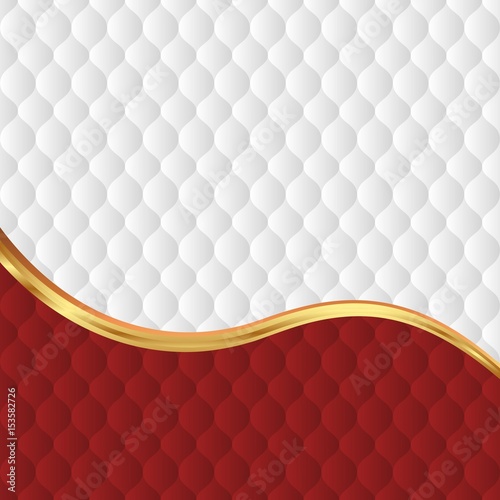 white and red background with decorative pattern divided into two