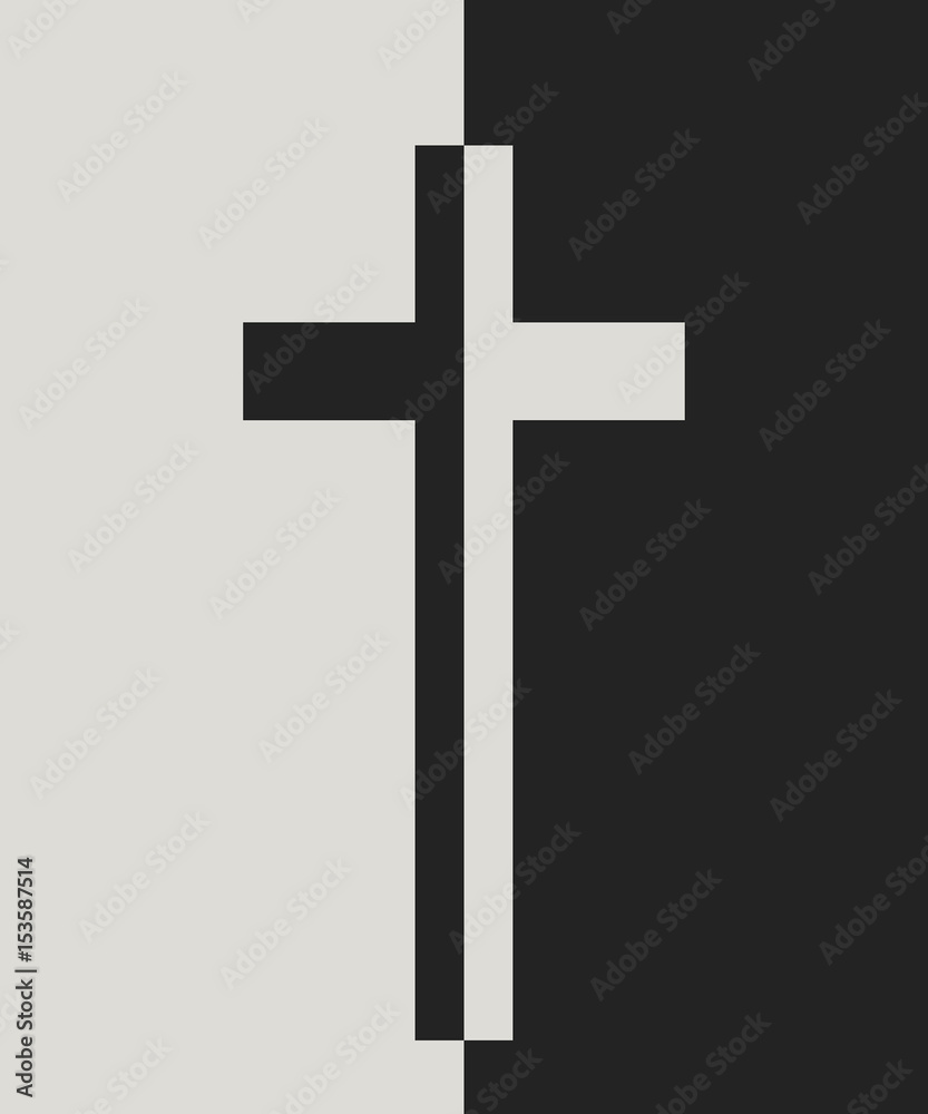 Catholic Cross. Vector background. Black and white