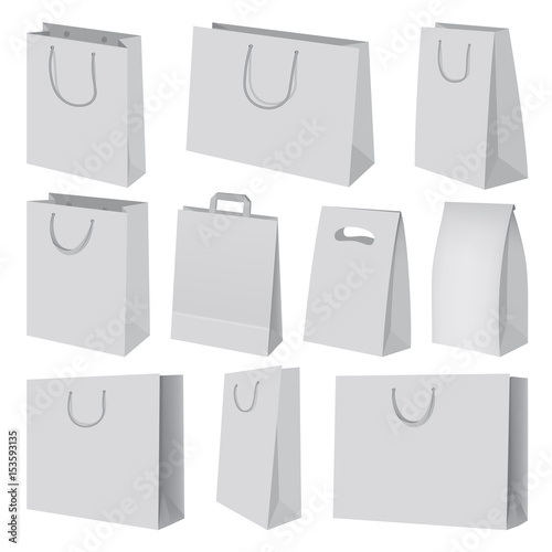 Paper bag mockup set, realistic style