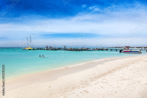 Fishing boats moored at the docks on Palm Beach  Aruba