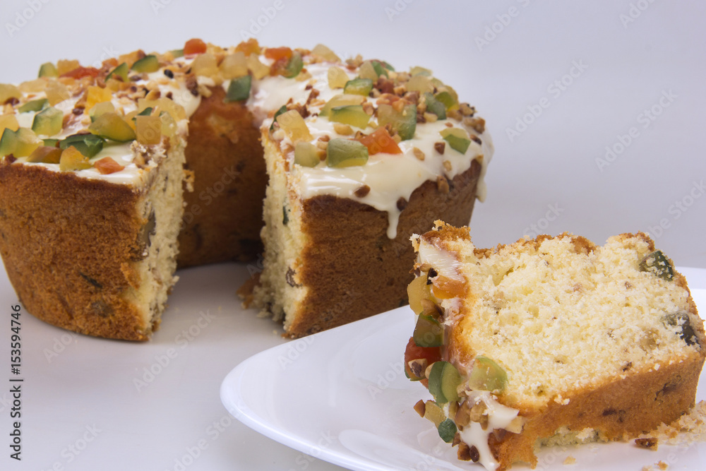 Candied fruit cake. Traditional dessert at parties.