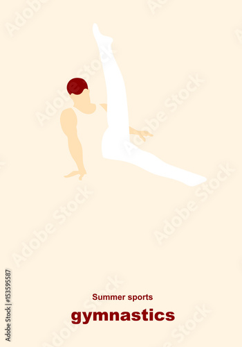 Vector illustration. Illustration shows a gymnast performing acrobatic movements on a goat. Sport. Gymnastics
