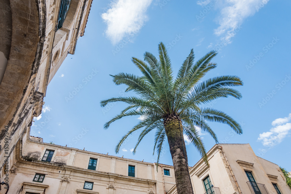 Courtyard on Palazzo Nicolaci Villadorata in Noto, Sicily, Italy.