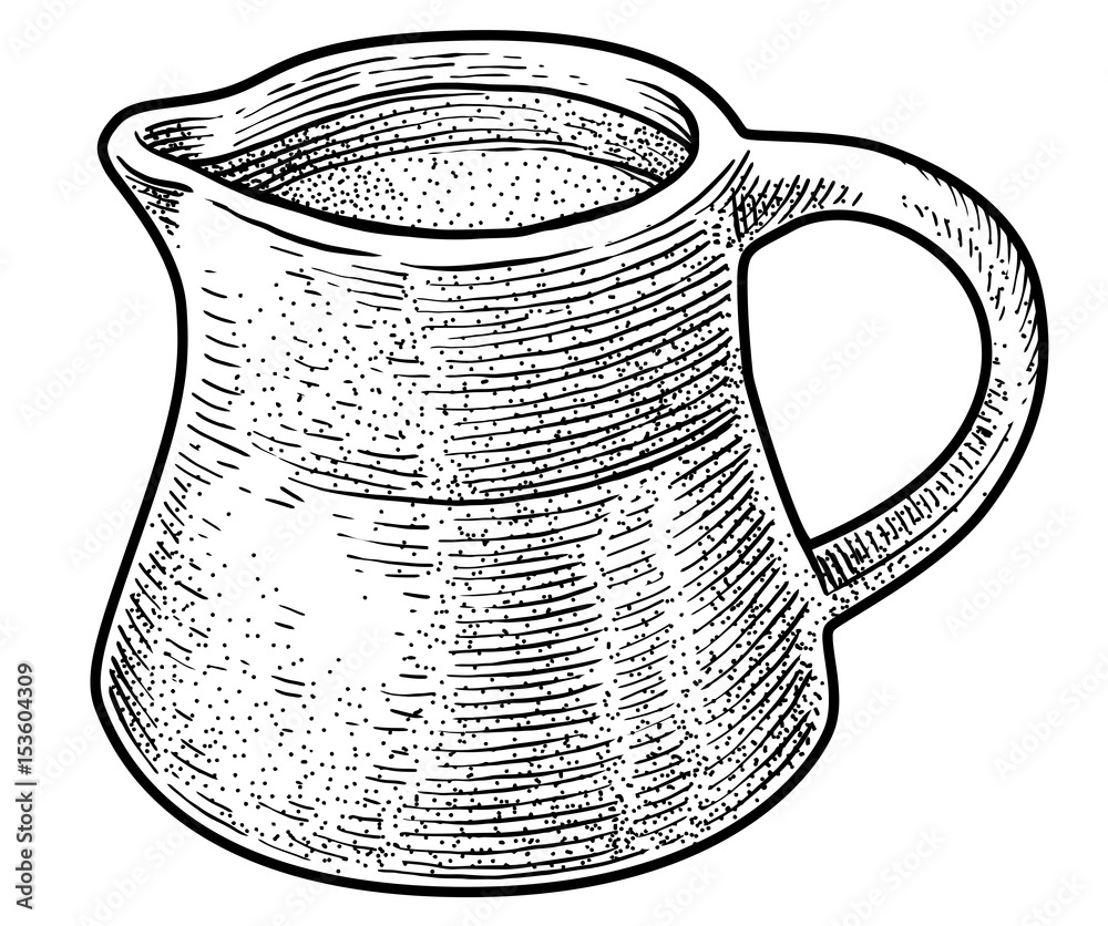 Milk jar illustration, drawing, engraving, ink, line art, vector Stock