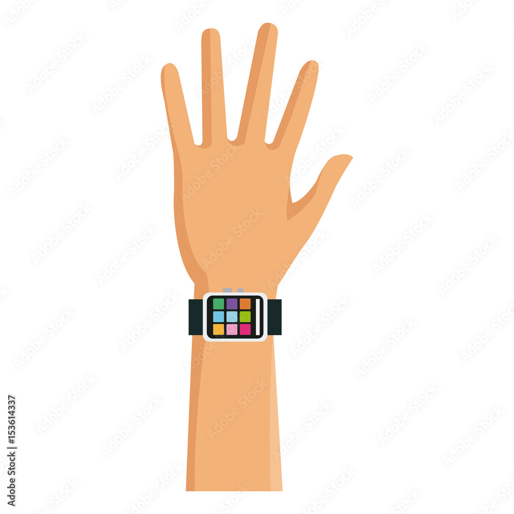 hand man with smart watch technology vector illustration hand man with smart watch technology vector illustration