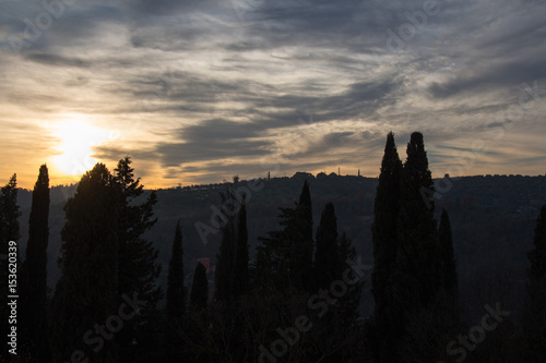 Tuscan landscape and sunset. Italy.