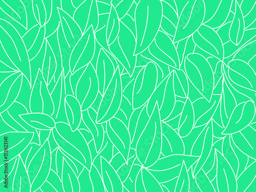 Green leaves doodle pattern background