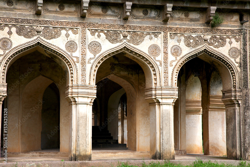 Historic Qutbshahi tombs verandah in Hyderabad ,India