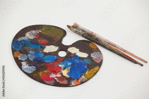 Paint brushes and palette