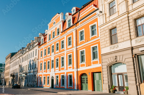 Riga Latvia. Facades Of Old Architectural Buildings On Jekaba Street