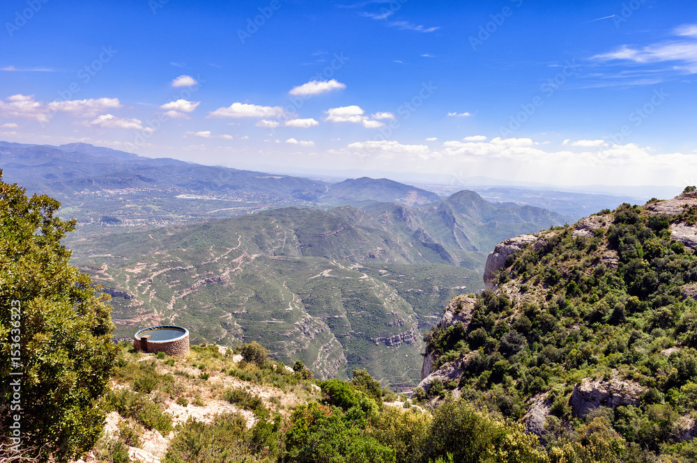 Panoramic view from Montserrat mountains near Barcelona, Spain