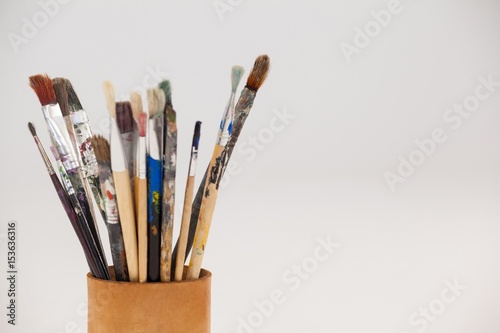 Varieties of paint brushes in jar