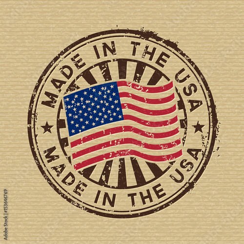 Made in the USA. Stamp on cardboard background