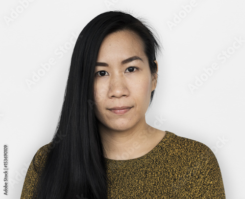 Εκτύπωση καμβά Asian Woman Front View Serious Concept