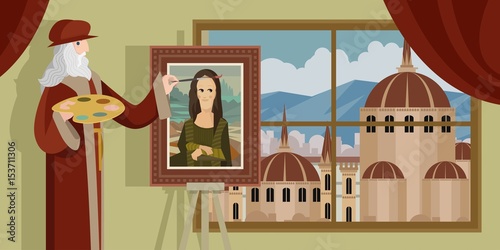 great renaissance italian artist painting a portrait in florence city