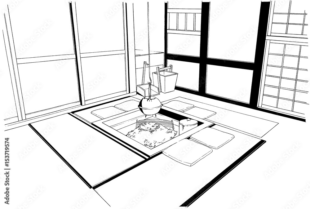 漫画風ペン画イラスト 囲炉裏 Stock Illustration Adobe Stock