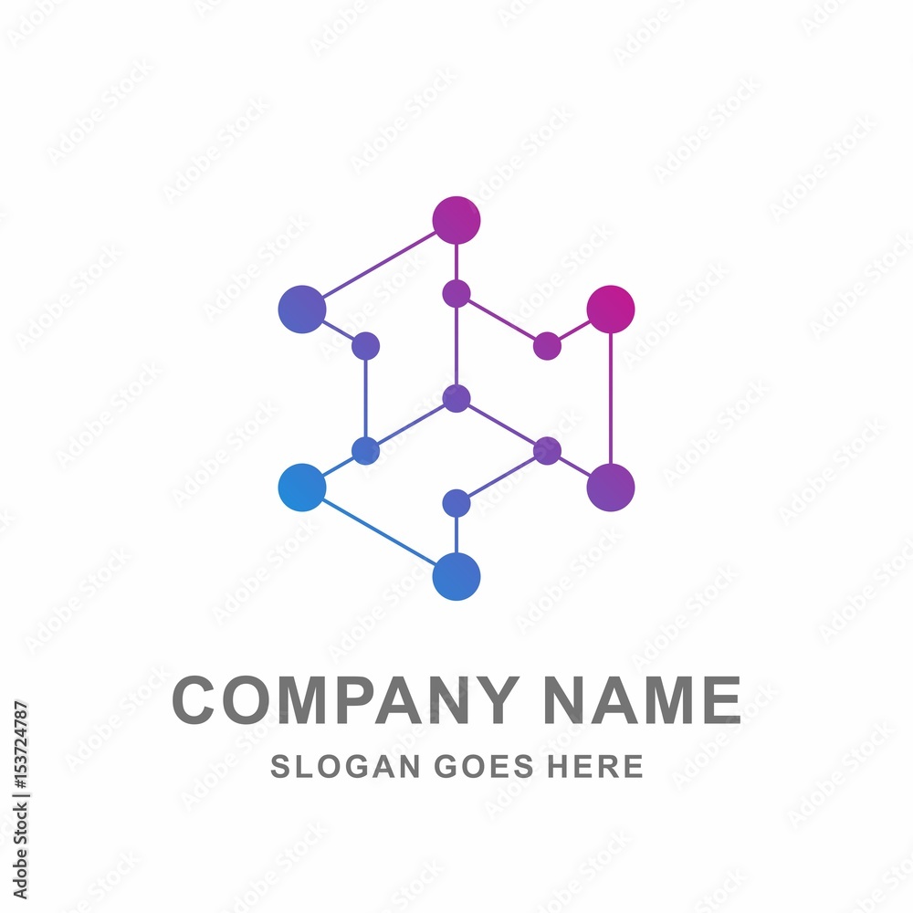 Hexagon Circle Dots Cube Box Digital Link Connection Technology Computer Business Company Stock Vector Logo Design Template