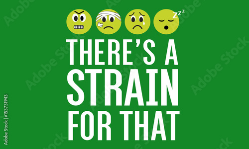 There's a strain for that marijuana graphic with yellow emoticons on a green background depicting cannabis indica and sativa effects