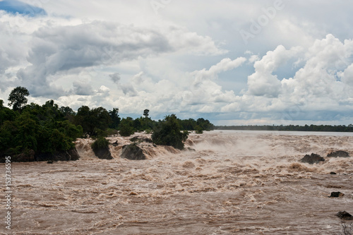 Khone Phapheng water fall or mekong river in champasak southern of laos one of the biggest and beautiful waterfall in asia and world photo