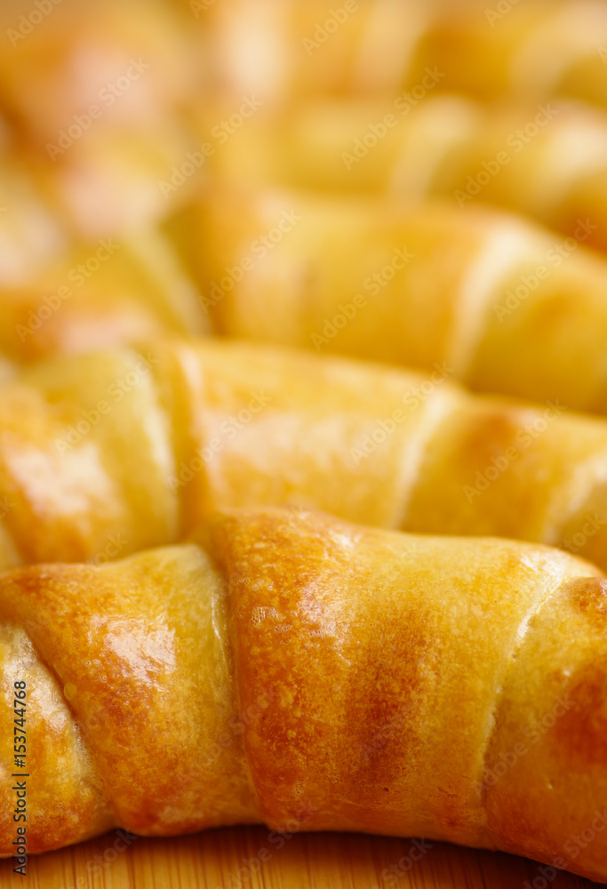 Close up of a delicious, fresh and tasty baked croissants