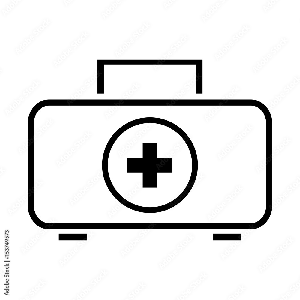 Medicine chest vector sign. First aid kit vector icon. Medical bag flat illustration. Medic box isolated image. Medical help service Medicine chest vector sign. First aid kit vector icon. Medical bag flat illustration. Medic box isolated image. Medical help service