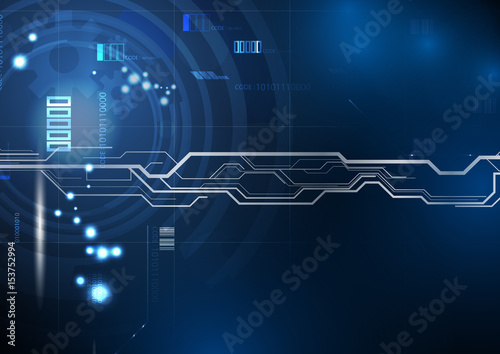 Blue background circuit technology with digital theme, Abstract line data engineer hitech artwork.