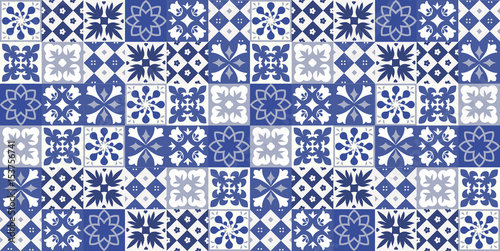 Blue Portuguese tiles pattern - Azulejos vector, fashion interior design tiles