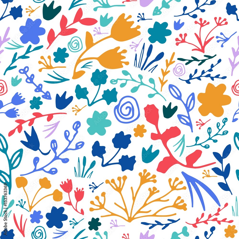 Hand drawn floral seamless pattern. Doodle vector print.