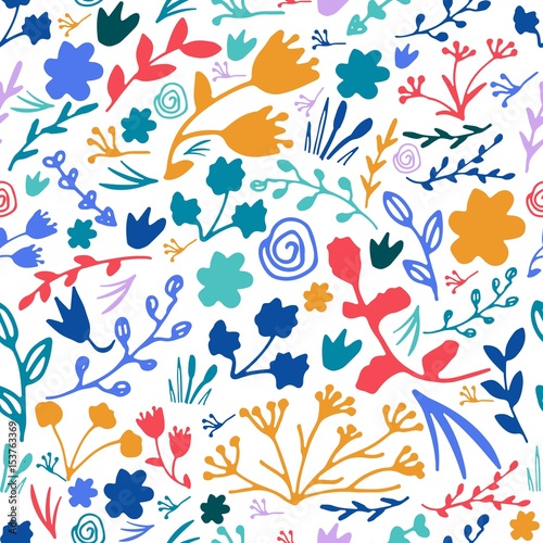 Hand drawn floral seamless pattern. Doodle vector print.