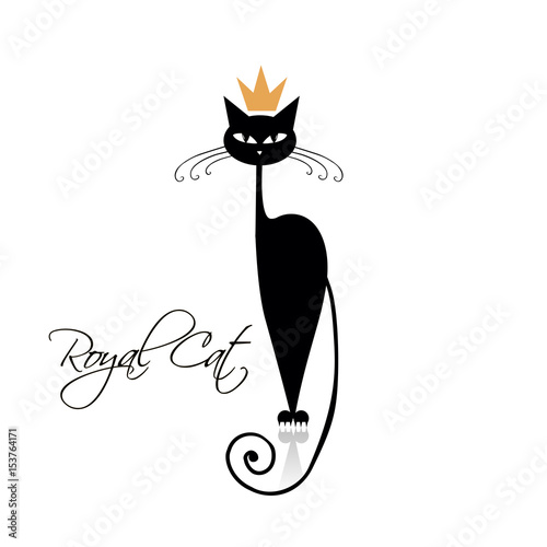 Royal black cat design. Vector illustration