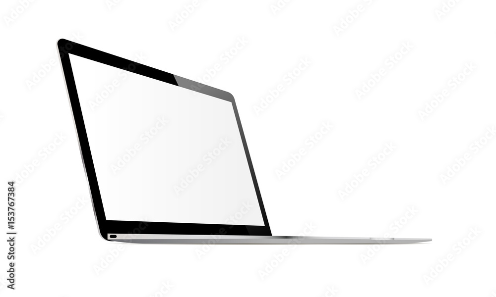 Laptop screen mockup with perspective view to showcase website design project in modern style. Monitor with blank screen isolated on white background. Vector illustration Laptop screen mockup with perspective view to showcase website design project in modern style. Monitor with blank screen isolated on white background. Vector illustration