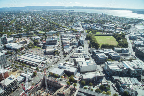 Auckland city view from the top of Auckland Sky Tower, North Island, New Zealand.