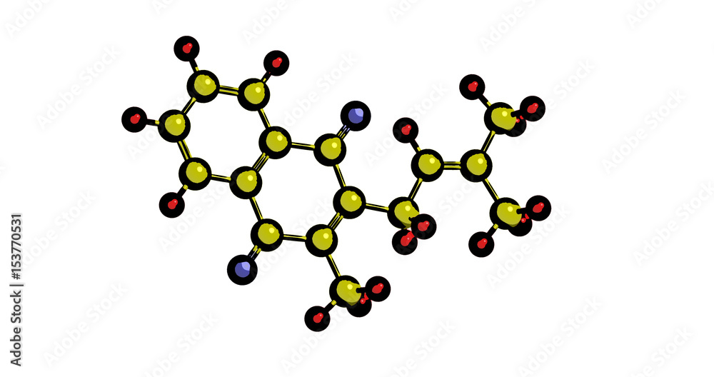 Molecular structure of menaquinone (vitamin K), 3D rendering