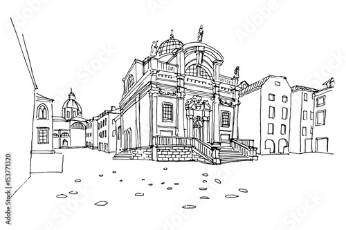 Vector sketch of St. Blasius Church. Dubrovnik. Croatia.